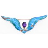 CHILD & CHILD AMETHYST & ENAMEL WING BROOCH PIN