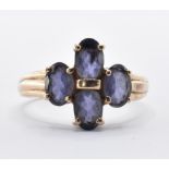 9CT GOLD AND PURPLE FOUR STONE RING