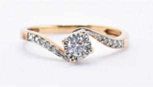 9CT GOLD AND DIAMOND CROSSOVER RING