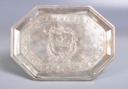 HALLMARKED 19TH CENTURY VICTORIAN SILVER ENGRAVED CARD TRAY.