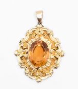 YELLOW METAL & CITRINE PENDANT