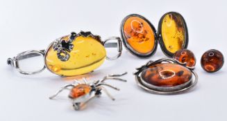 COLLECTION OF SILVER AND AMBER JEWELLERY