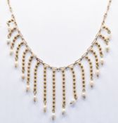 18CT GOLD AND PEARL FRINGE NECKLACE