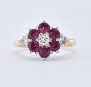 18CT GOLD DIAMOND AND RUBY CUSTER RING