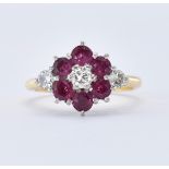 18CT GOLD DIAMOND AND RUBY CUSTER RING