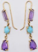 AMETHYST & TURQUOISE PENDANT EARRINGS