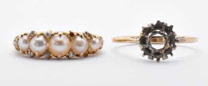 18CT GOLD PEARL & DIAMOND RING & 9CT GOLD RING MOUNT