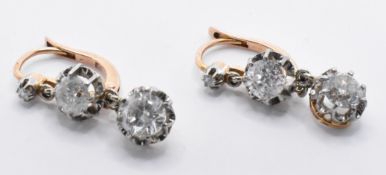 PAIR OF THREE STONE DIAMOND DROP EARRINGS