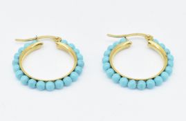 18CT GOLD & TURQUOISE HOOP EARRINGS