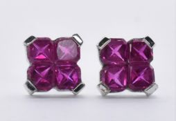 PAIR OF 18CT WHITE GOLD AND RUBY CLUSTER EARRINGS