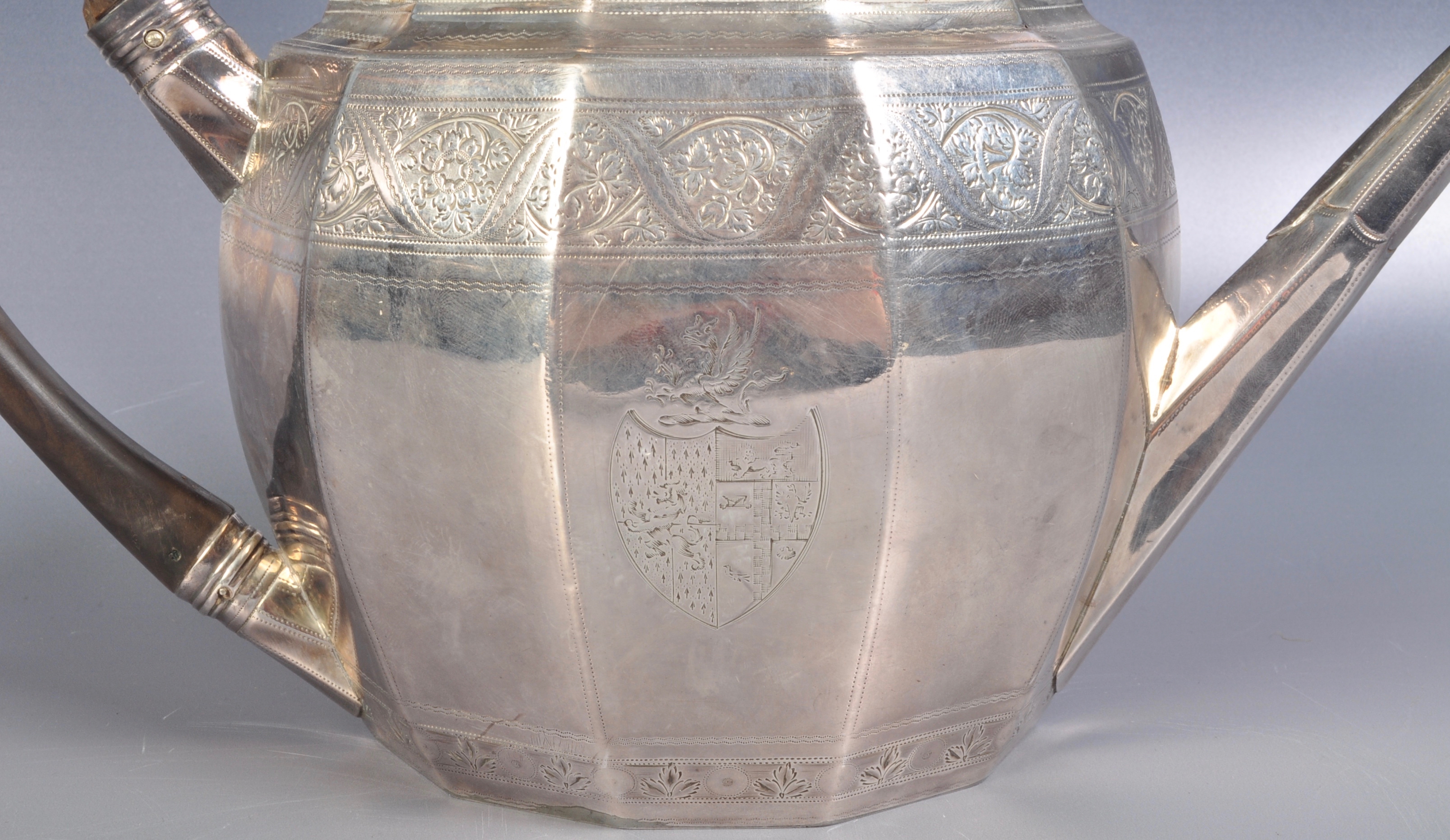 18TH CENTURY GEORGE III SILVER HALLMARKED TEAPOT. - Image 2 of 11