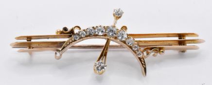 19TH CENTURY GOLD & DIAMOND CRESCENT BROOCH