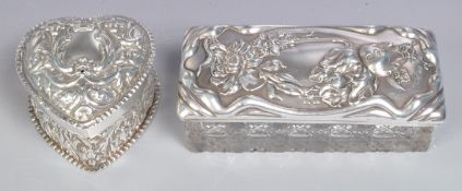 EDWARDIAN SILVER REPOUSSE BOX & ANOTHER