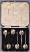 SET OF 1930S SILVER HALLMARKED ART DECO COFFEE SPOONS.
