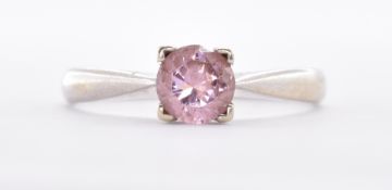 9CT WHITE GOLD AND PINK STONE SOLITAIRE RING