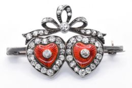 19TH CENTURY GUILLOCHE ENAMEL & DIAMOND HEART BROOCH