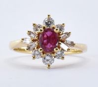 18CT GOLD RUBY AND DIAMOND CLUSTER RING