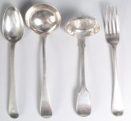 GROUP OF HALLMARKED 19TH CENTURY SILVER FLATEWARE.