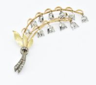 FRENCH 18CT GOLD & DIAMOND LILY OF THE VALLEY BROOCH