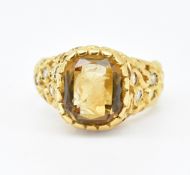 18CT GOLD CITRINE AND DIAMOND RING