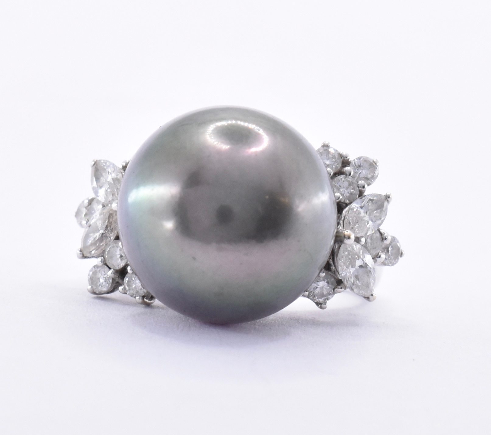 18CT WHITE GOLD TAHITIAN PEARL & DIAMOND COCKTAIL RING - Image 7 of 7
