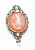 VICTORIAN CARVED AGATE DIAMOND AND PEARL PENDANT