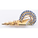 RETRO FRENCH 18CT GOLD SAPPHIRE AND DIAMOND BROOCH