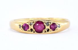 18CT GOLD THREE STONE RUBY RING