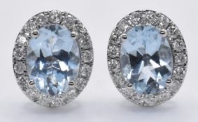 PAIR OF 18CT GOLD AQUAMARINE AND DIAMOND EARRINGS