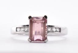 9CT WHITE GOLD PINK AND WHITE STONE RING