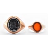 TWO 9CT GOLD STONE SET SIGNET RINGS