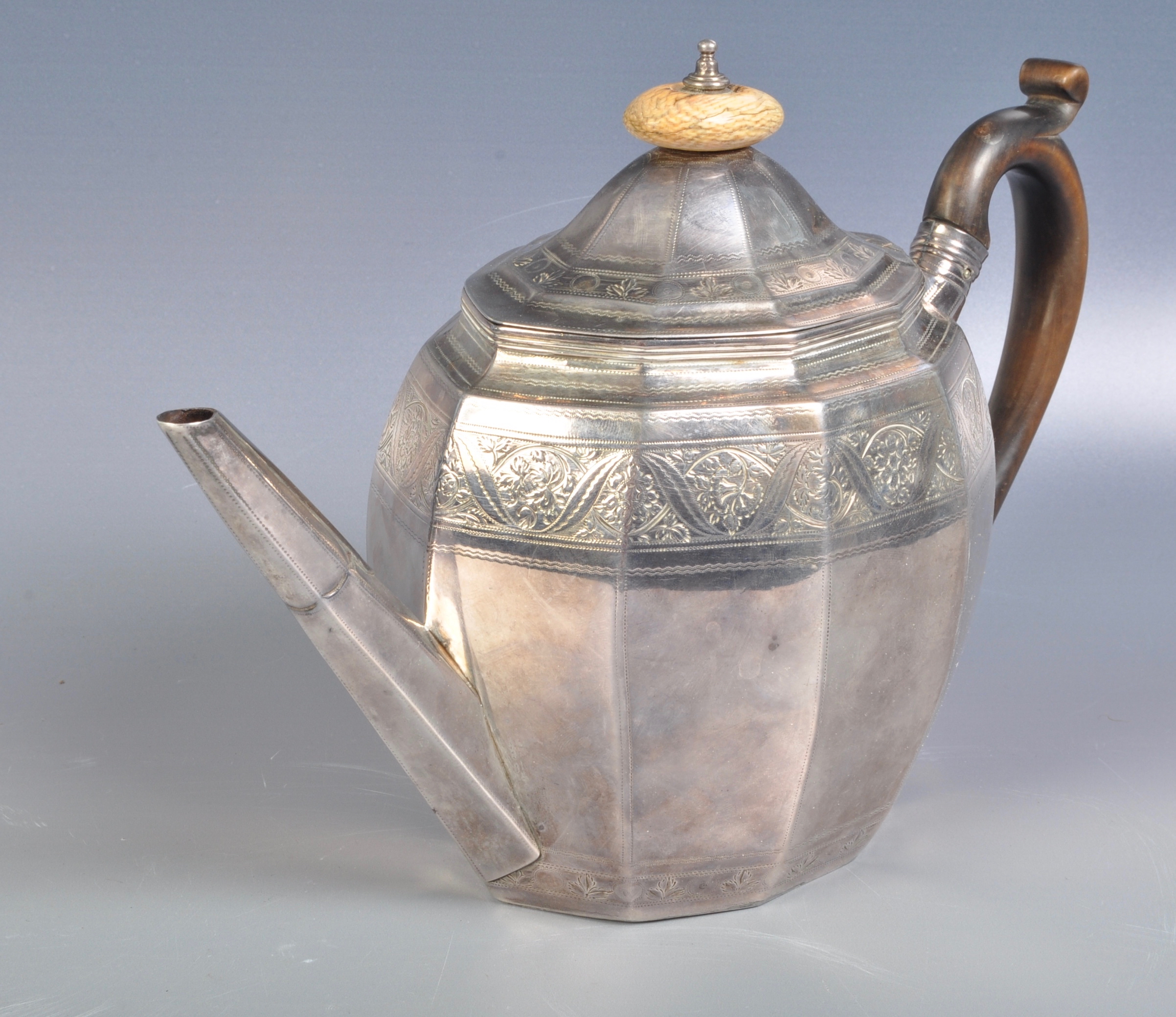 18TH CENTURY GEORGE III SILVER HALLMARKED TEAPOT. - Image 8 of 11