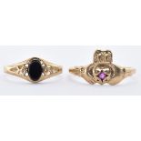 TWO 9CT GOLD STONE SET RINGS