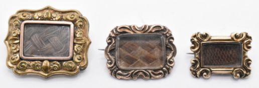 THREE 19TH CENTURY HAIR WORK MOURNING BROOCHES