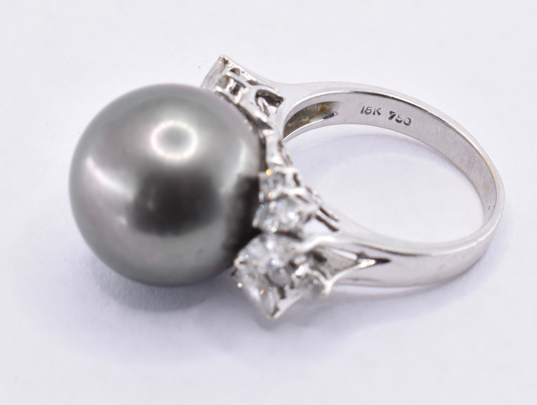 18CT WHITE GOLD TAHITIAN PEARL & DIAMOND COCKTAIL RING - Image 5 of 7