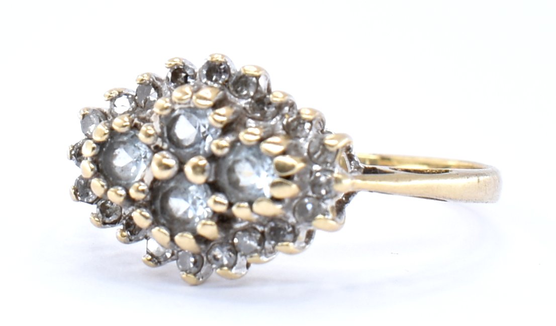 9CT GOLD WHITE STONE AND DIAMOND CLUSTER RING. - Image 4 of 10