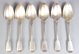SIX SILVER WILLIAM EATON FIDDLE PATTERN SPOONS