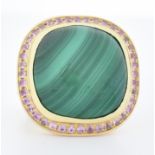 DANISH 18CT GOLD MALACHITE & PINK SAPPHIRE COCKTAIL RING