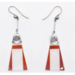 ART DECO WHITE GOLD AND COLOURED STONE DROP EARRINGS