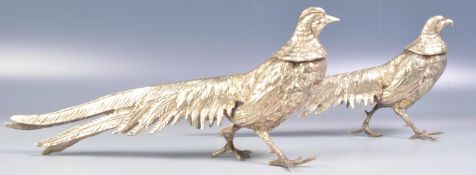PAIR OF SILVER PLATED PHEASANT ORNAMENTS
