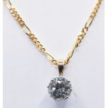 9CT GOLD FIGARO NECKLACE CHAIN & WHITE STONE PENDANT