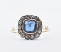 19TH CENTURY DIAMOND AND BLUE STONE CLUSTER RING