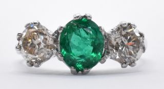 DIAMOND AND EMERALD THREE STONE RING