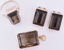 VINTAGE GOLD & SMOKEY QUARTZ JEWELLERY SUITE