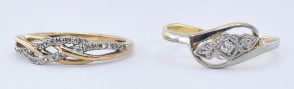 18CT GOLD ART DECO DIAMOND RING & 9CT GOLD DIAMOND LATTICE RING