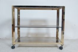 20TH CENTURY VINTAGE METAL TUBULAR AND SMOKED GLASS DRINKS TROLLEY