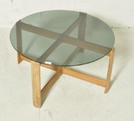 DANISH INSPIRED TEAK WOOD AND SMOKED GLASS COFFEE TABLE