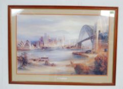 LARGE LITHOGRAPH PRINT DEPICTING SYDNEY BRIDGE