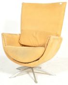 MID CENTURY STYLE BROWN SUEDE SWIVEL ARMCHAIR