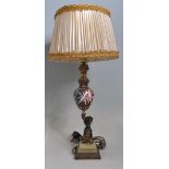 20TH CENTURY ANTIQUE STYLE BRASS AND ENAMEL DESK LAMP / TEABLE LAMP